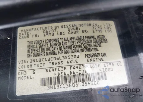 2008 Nissan Versa 1.8S из США, поврежденный, VIN 3N1BC13E08L355300